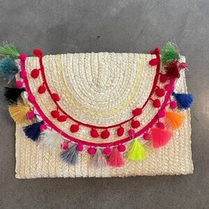 Shein straw colorful fiesta tassel clutch purse new womens accessory handbag